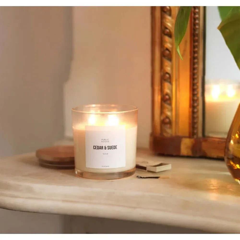 Public Goods Cedar & Suede Soy Candle 12.3oz with 3 wicks - Picture 2 of 6